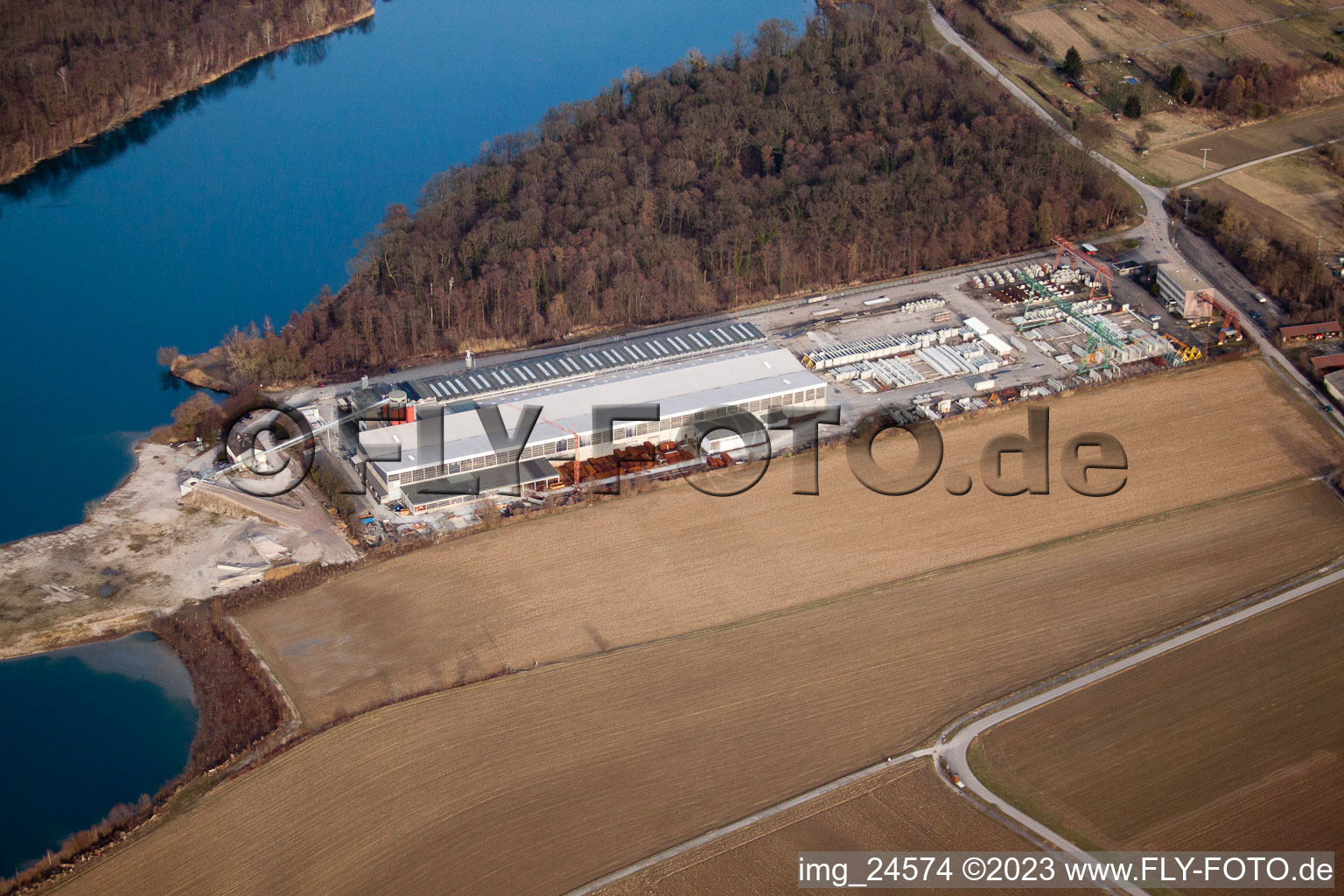 Aerial view of Snakelach commercial area in Linkenheim-Hochstetten in the state Baden-Wuerttemberg, Germany