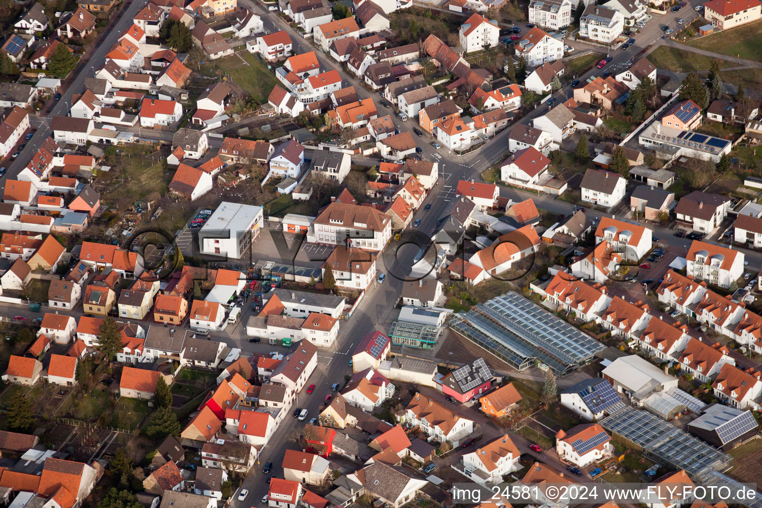 Oblique view of District Linkenheim in Linkenheim-Hochstetten in the state Baden-Wuerttemberg, Germany