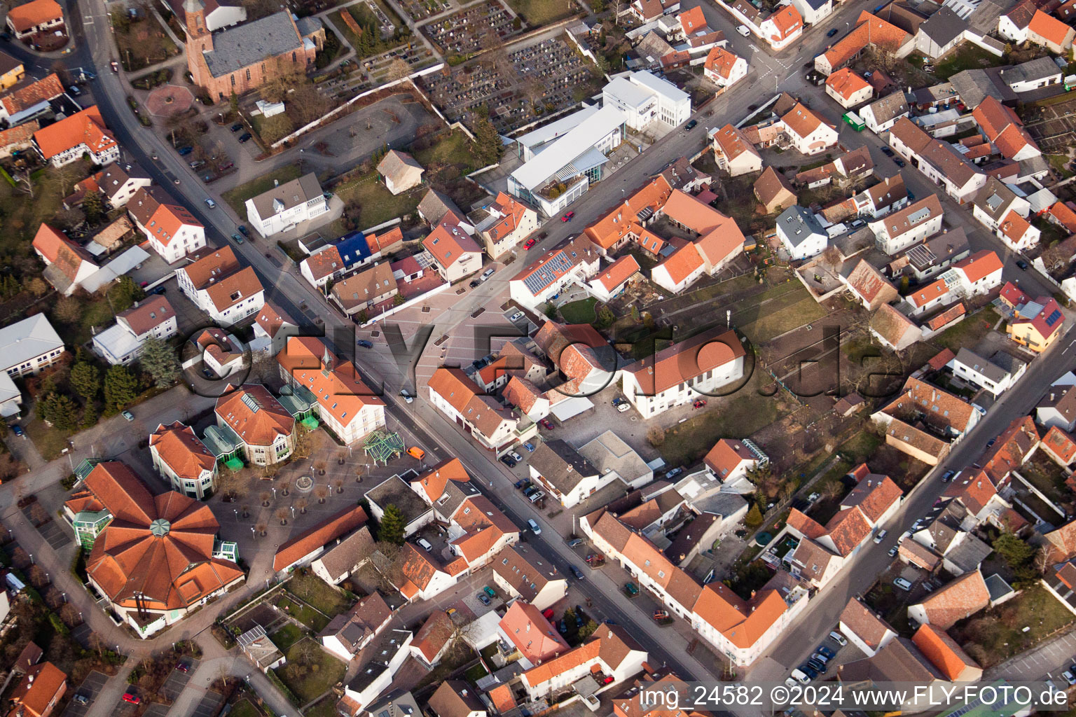 District Linkenheim in Linkenheim-Hochstetten in the state Baden-Wuerttemberg, Germany from above