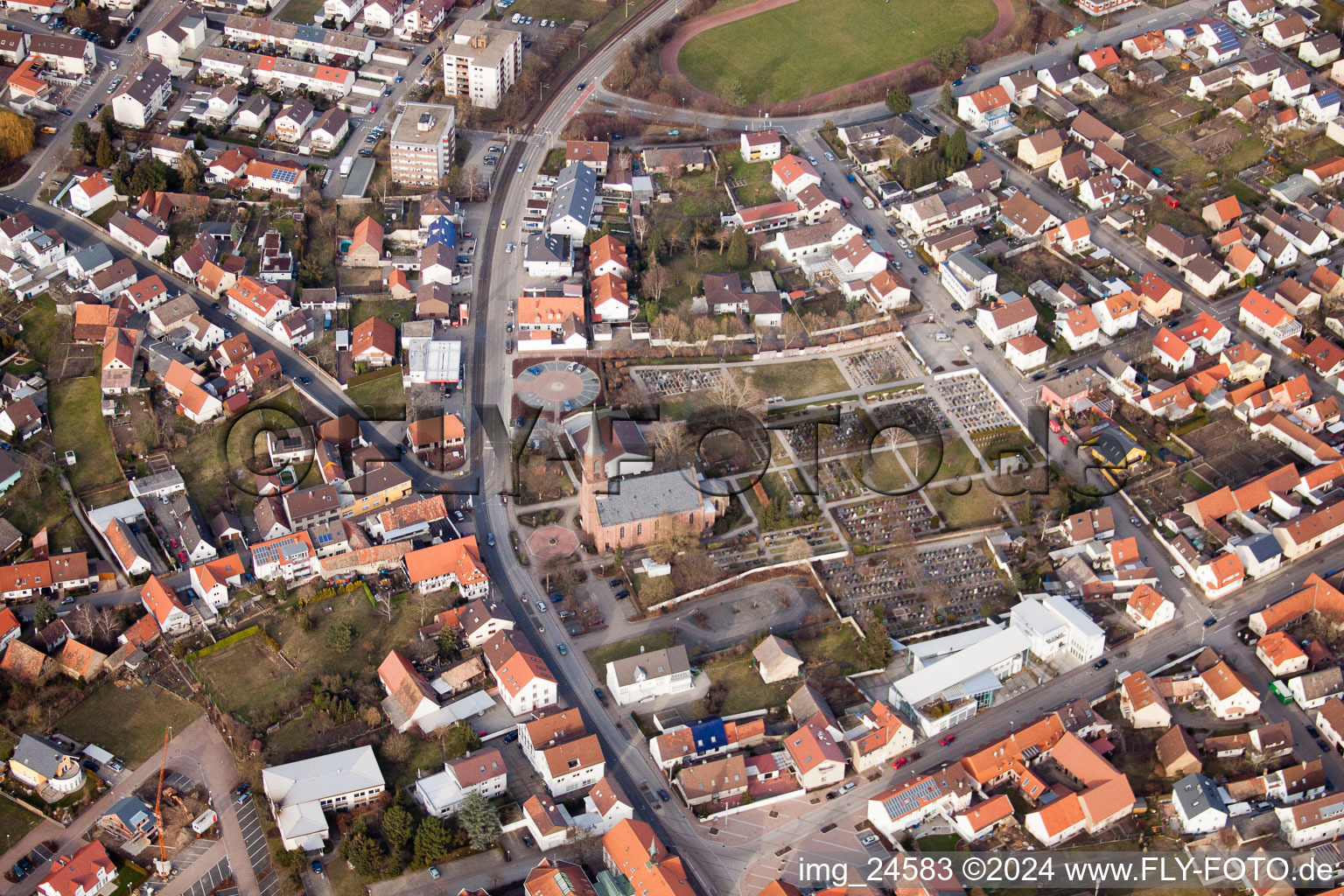 District Linkenheim in Linkenheim-Hochstetten in the state Baden-Wuerttemberg, Germany out of the air