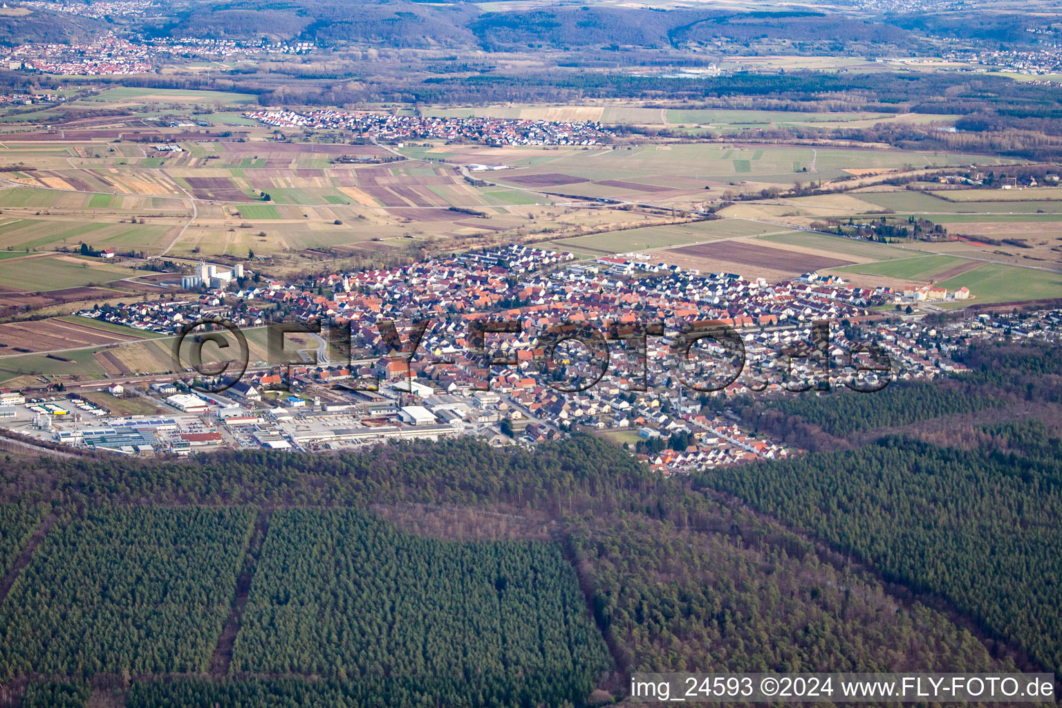 District Friedrichstal in Stutensee in the state Baden-Wuerttemberg, Germany from the plane