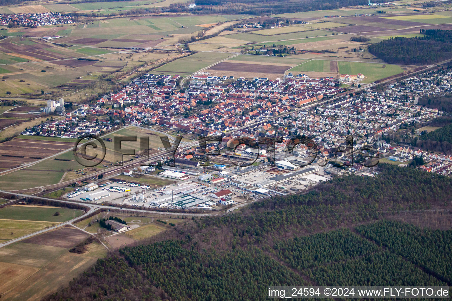 Bird's eye view of District Friedrichstal in Stutensee in the state Baden-Wuerttemberg, Germany