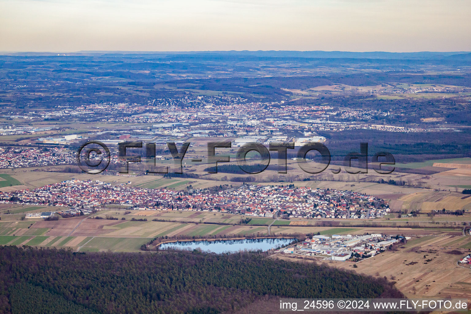 From northwest in the district Neuthard in Karlsdorf-Neuthard in the state Baden-Wuerttemberg, Germany