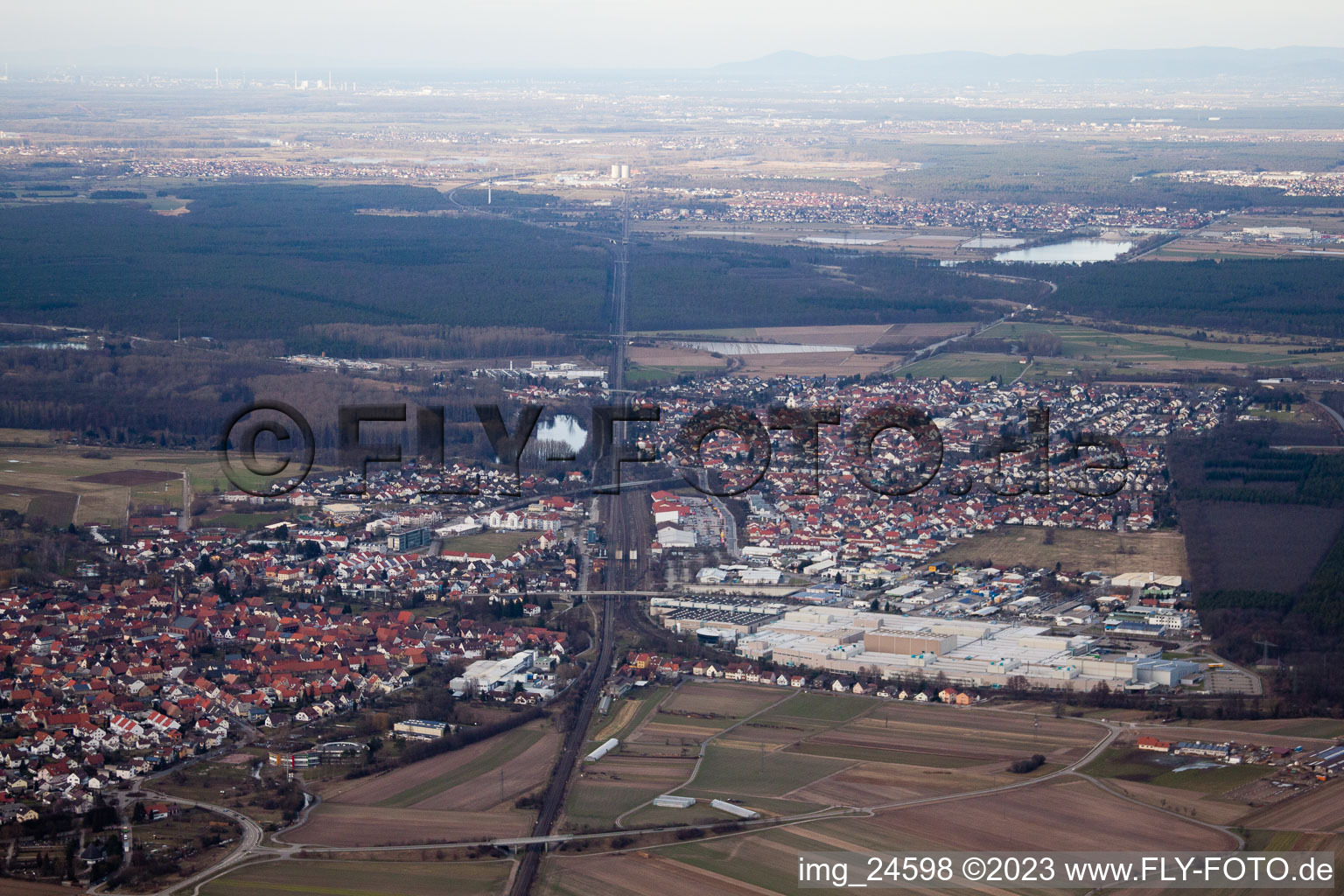 Bird's eye view of District Graben in Graben-Neudorf in the state Baden-Wuerttemberg, Germany