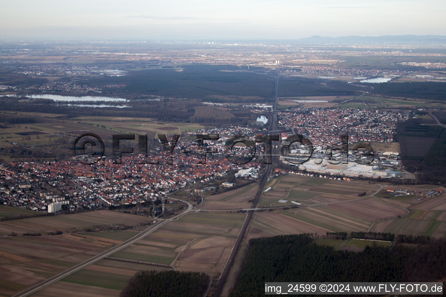 Town View of the streets and houses of the residential areas in Graben-Neudorf in the state Baden-Wurttemberg