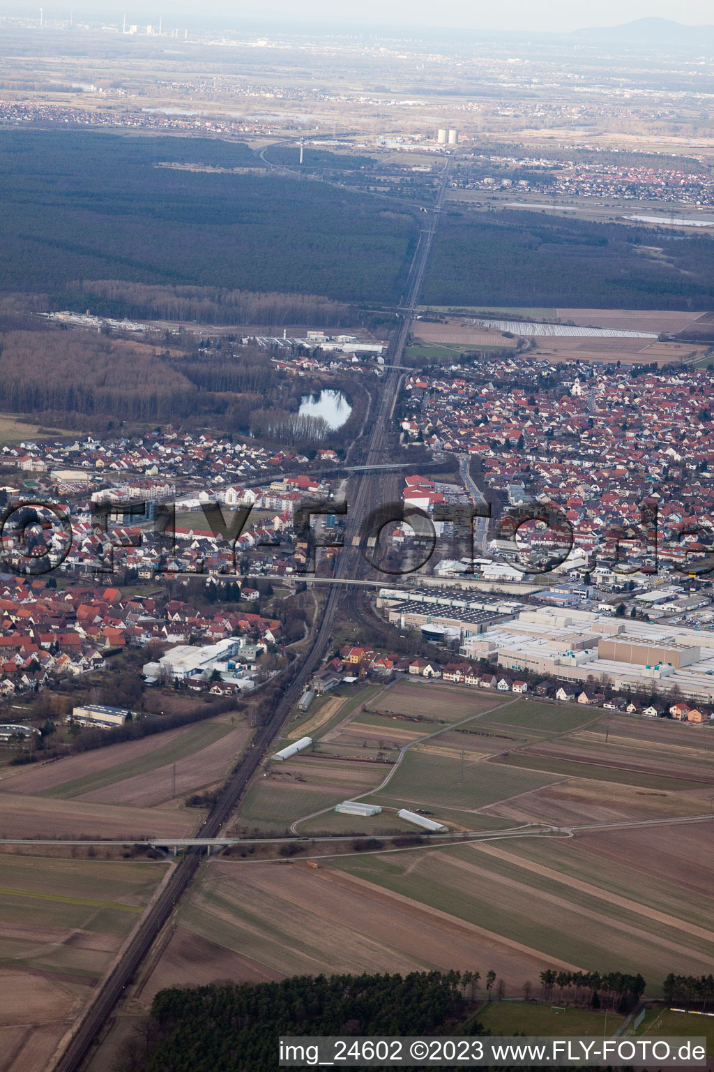 District Graben in Graben-Neudorf in the state Baden-Wuerttemberg, Germany viewn from the air