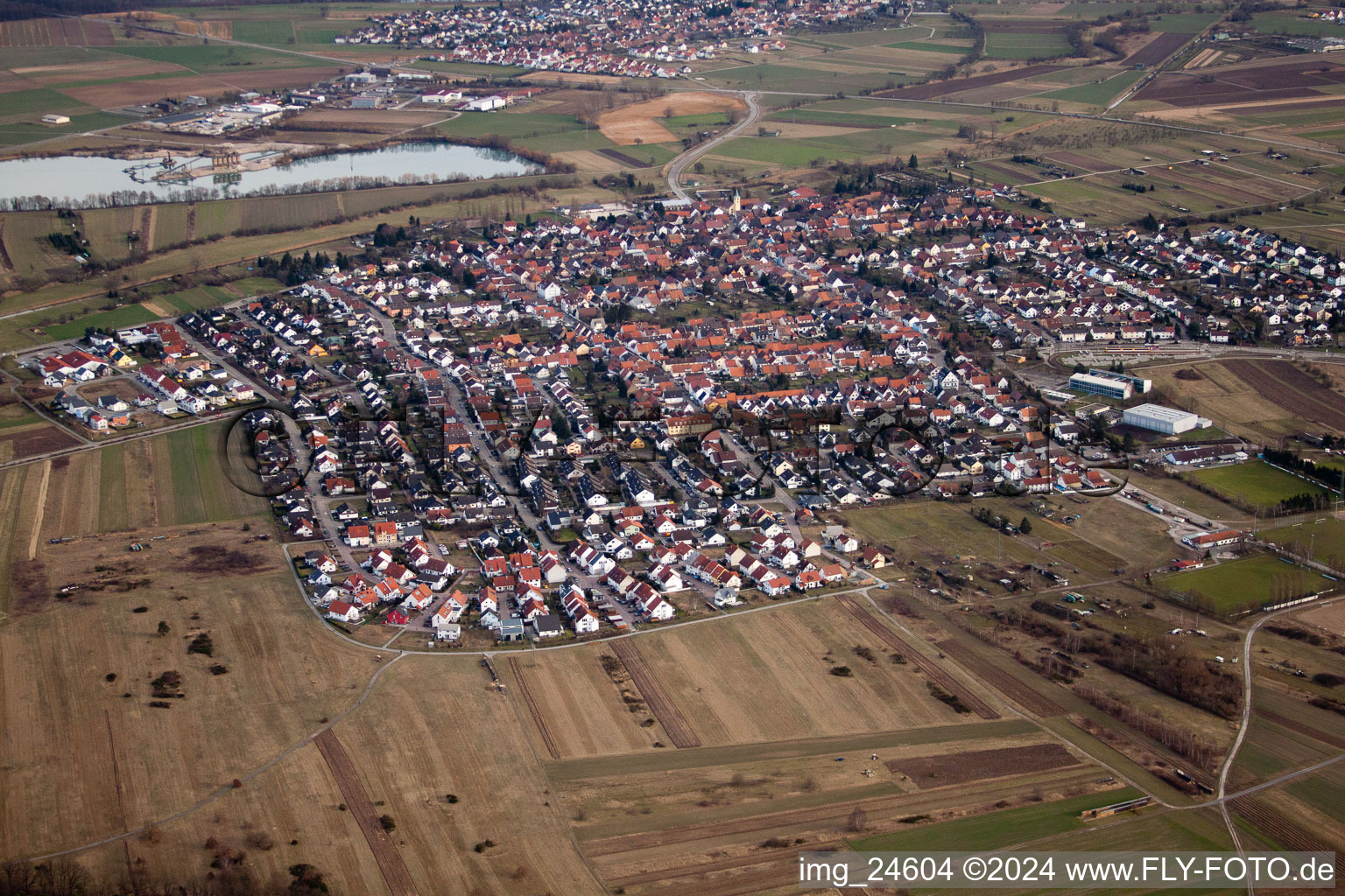 From the west in the district Spöck in Stutensee in the state Baden-Wuerttemberg, Germany