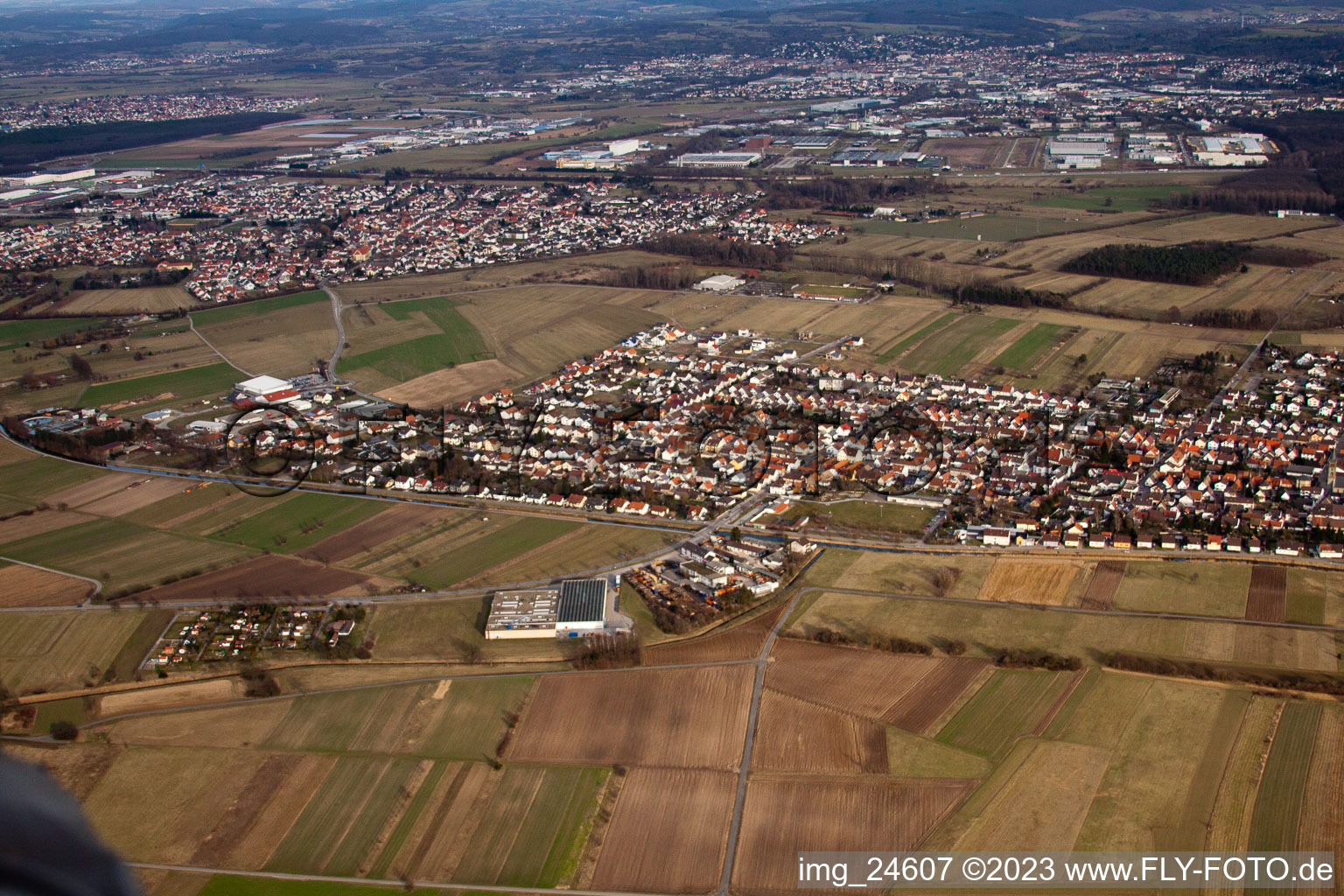 District Neuthard in Karlsdorf-Neuthard in the state Baden-Wuerttemberg, Germany seen from above