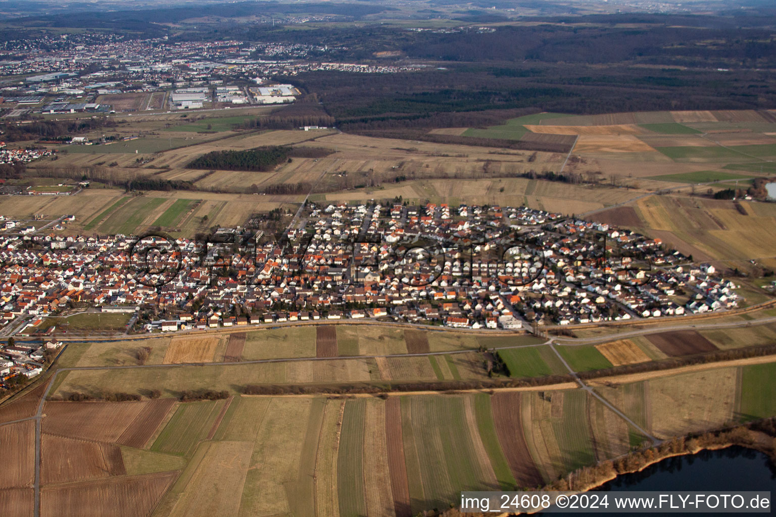 District Neuthard in Karlsdorf-Neuthard in the state Baden-Wuerttemberg, Germany from the plane