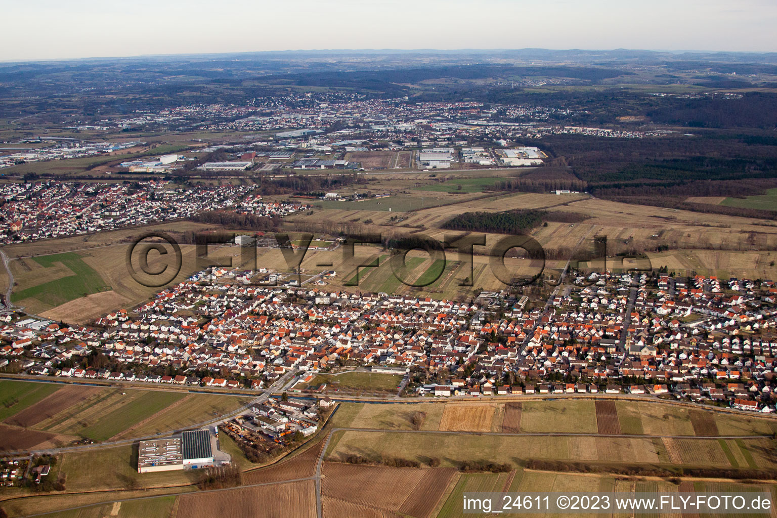 District Neuthard in Karlsdorf-Neuthard in the state Baden-Wuerttemberg, Germany viewn from the air