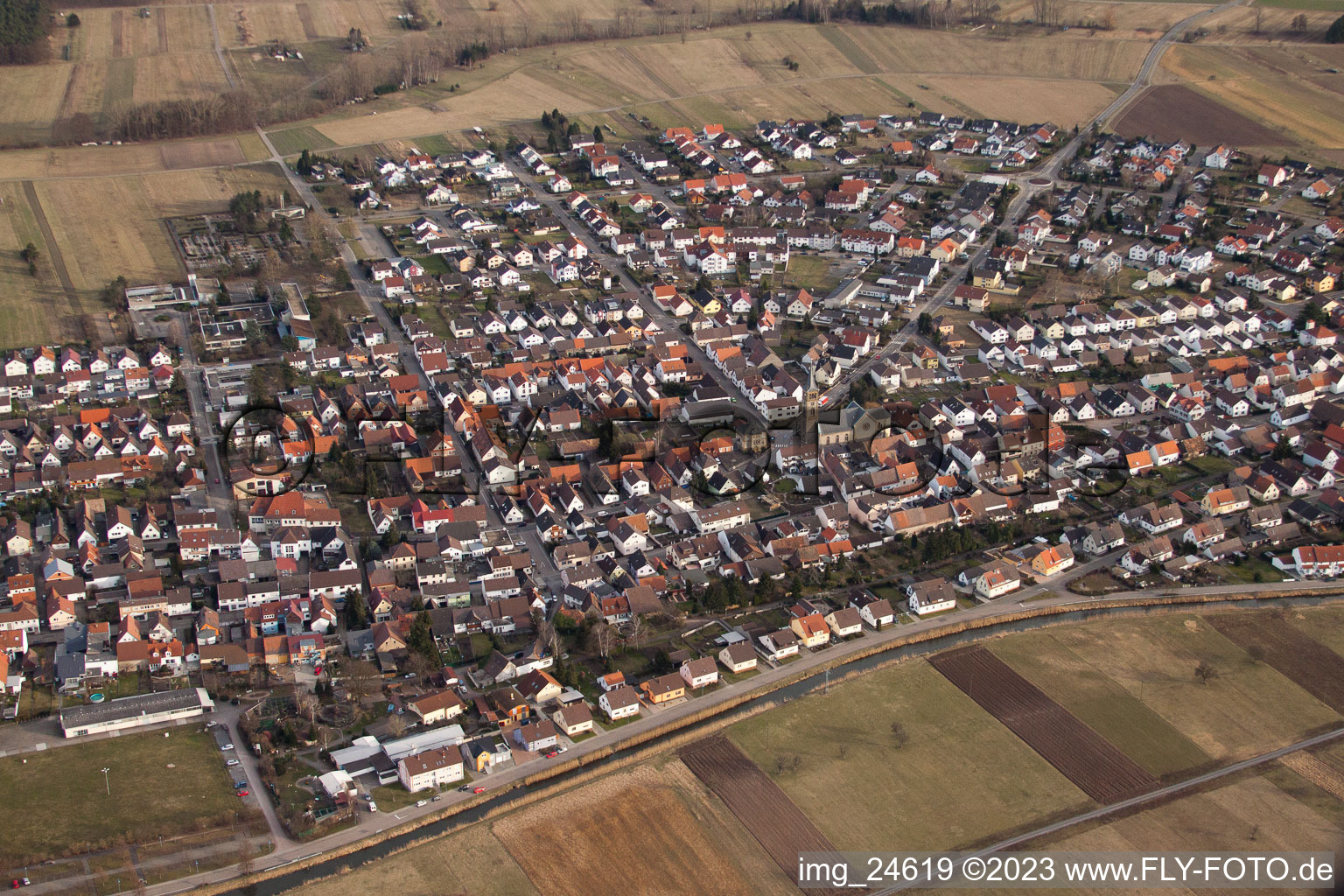 District Neuthard in Karlsdorf-Neuthard in the state Baden-Wuerttemberg, Germany from the drone perspective