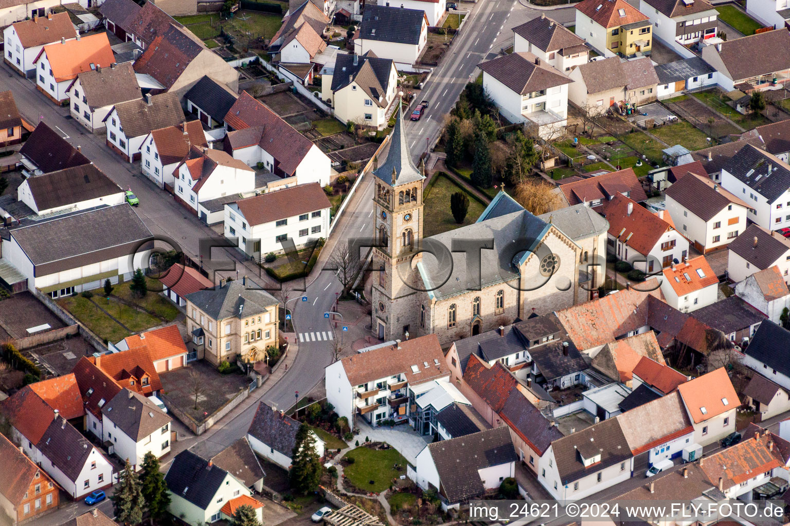 Church building of  St. Sebastian in the village of in Karlsdorf-Neuthard in the state Baden-Wurttemberg