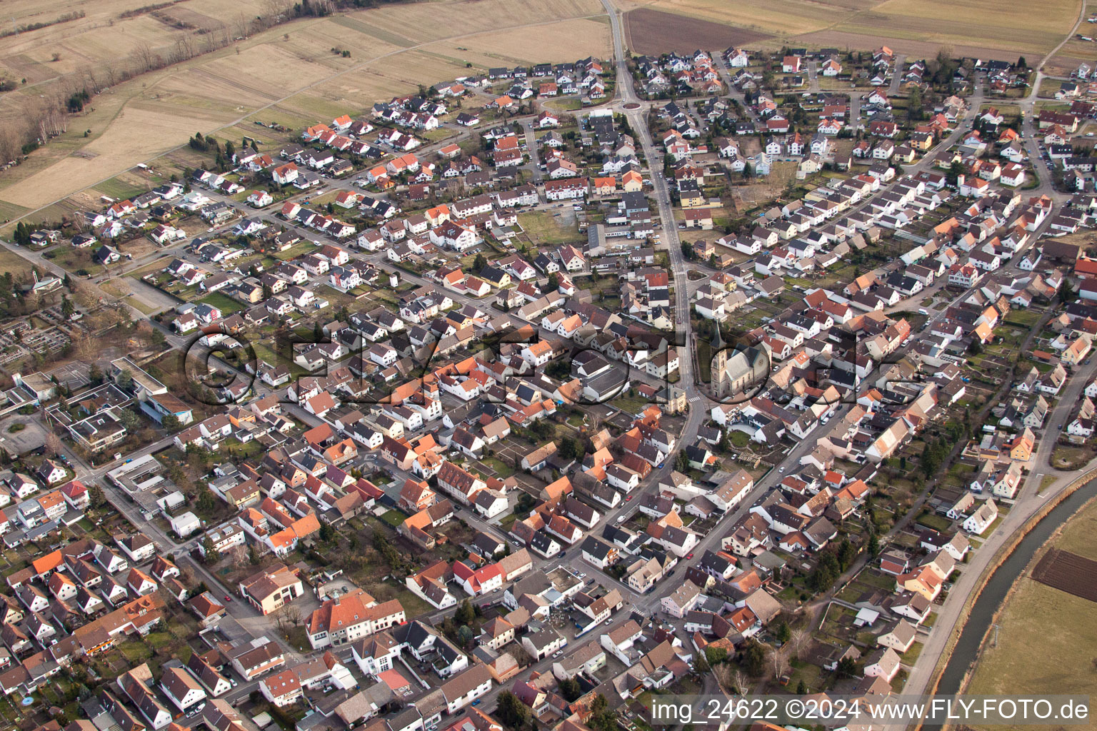 District Neuthard in Karlsdorf-Neuthard in the state Baden-Wuerttemberg, Germany from a drone