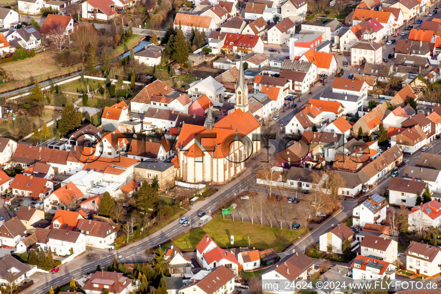 Church building in the village of in Karlsdorf-Neuthard in the state Baden-Wurttemberg, Germany