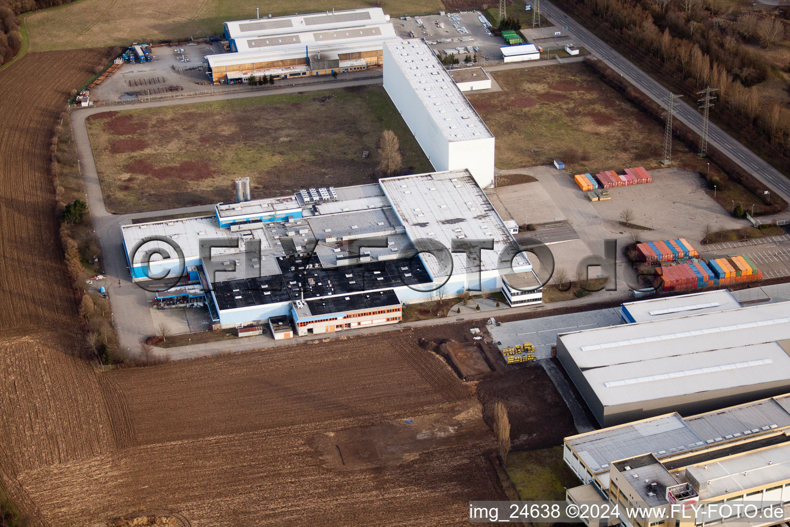 Industrial area on the highway in Bruchsal in the state Baden-Wuerttemberg, Germany