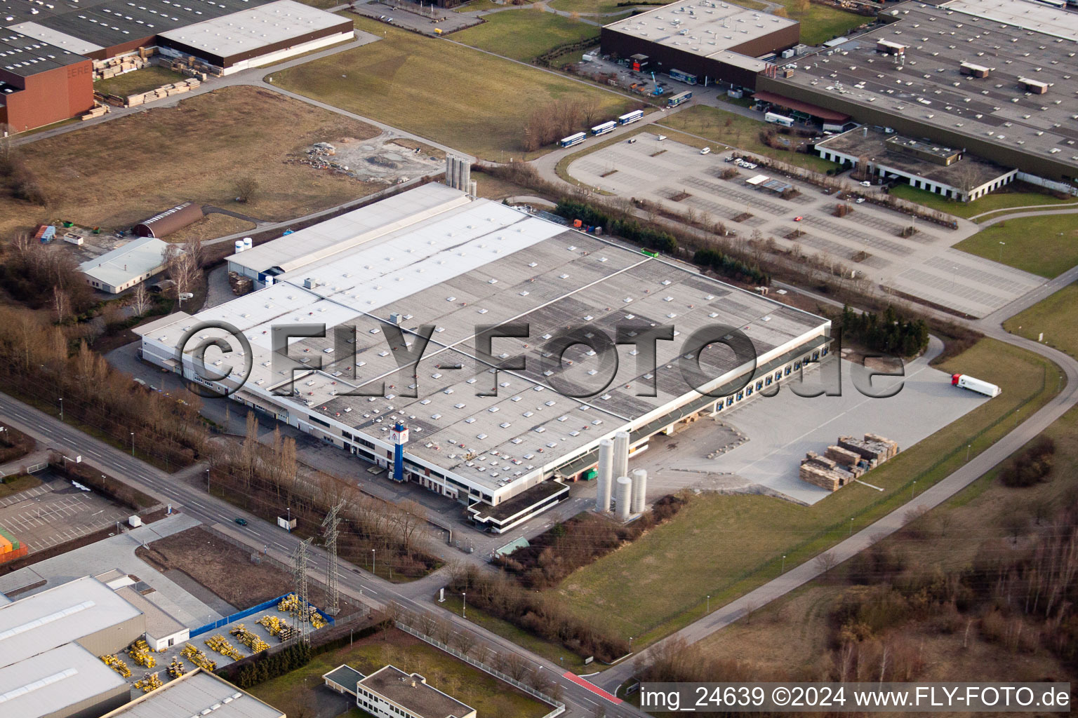 Aerial view of Industrial area on the highway in Bruchsal in the state Baden-Wuerttemberg, Germany