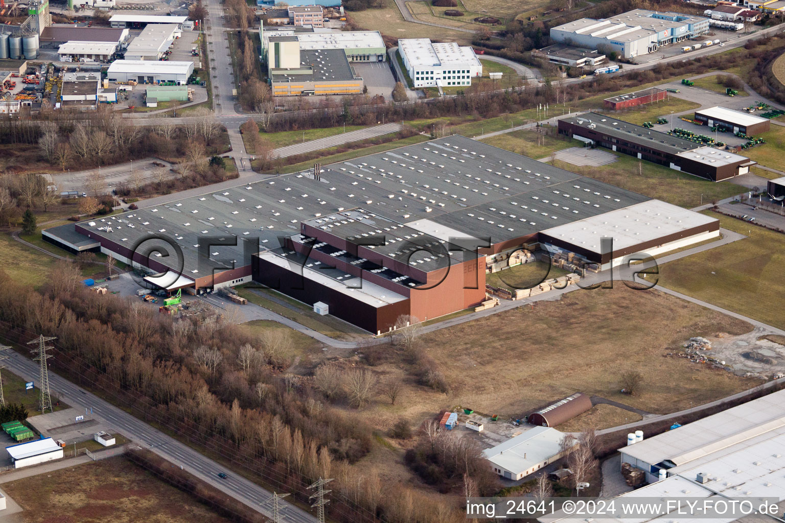 Aerial photograpy of Industrial area on the highway in Bruchsal in the state Baden-Wuerttemberg, Germany