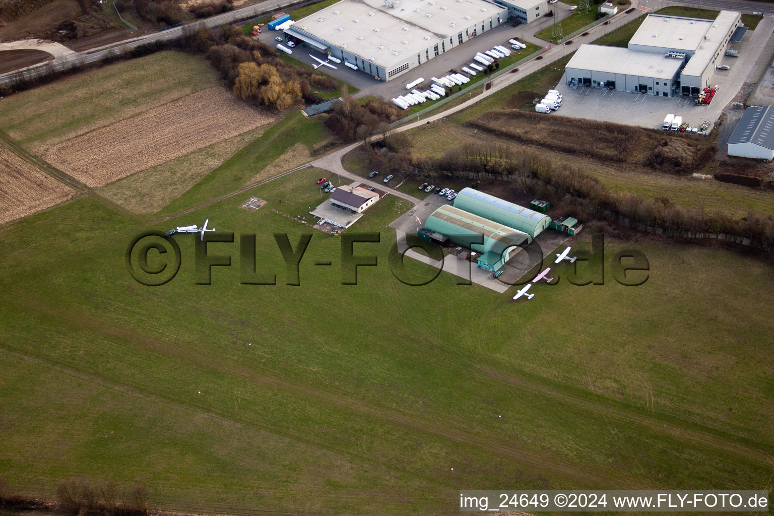 Runway with tarmac terrain of airfield Flugplatz Bruchsal in Bruchsal in the state Baden-Wurttemberg