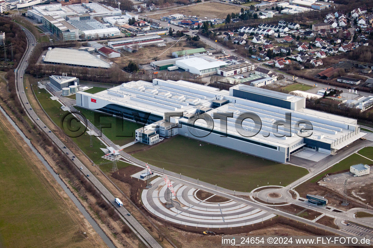 Aerial photograpy of Industrial estate and company settlement SEW GGW in Bruchsal in the state Baden-Wurttemberg