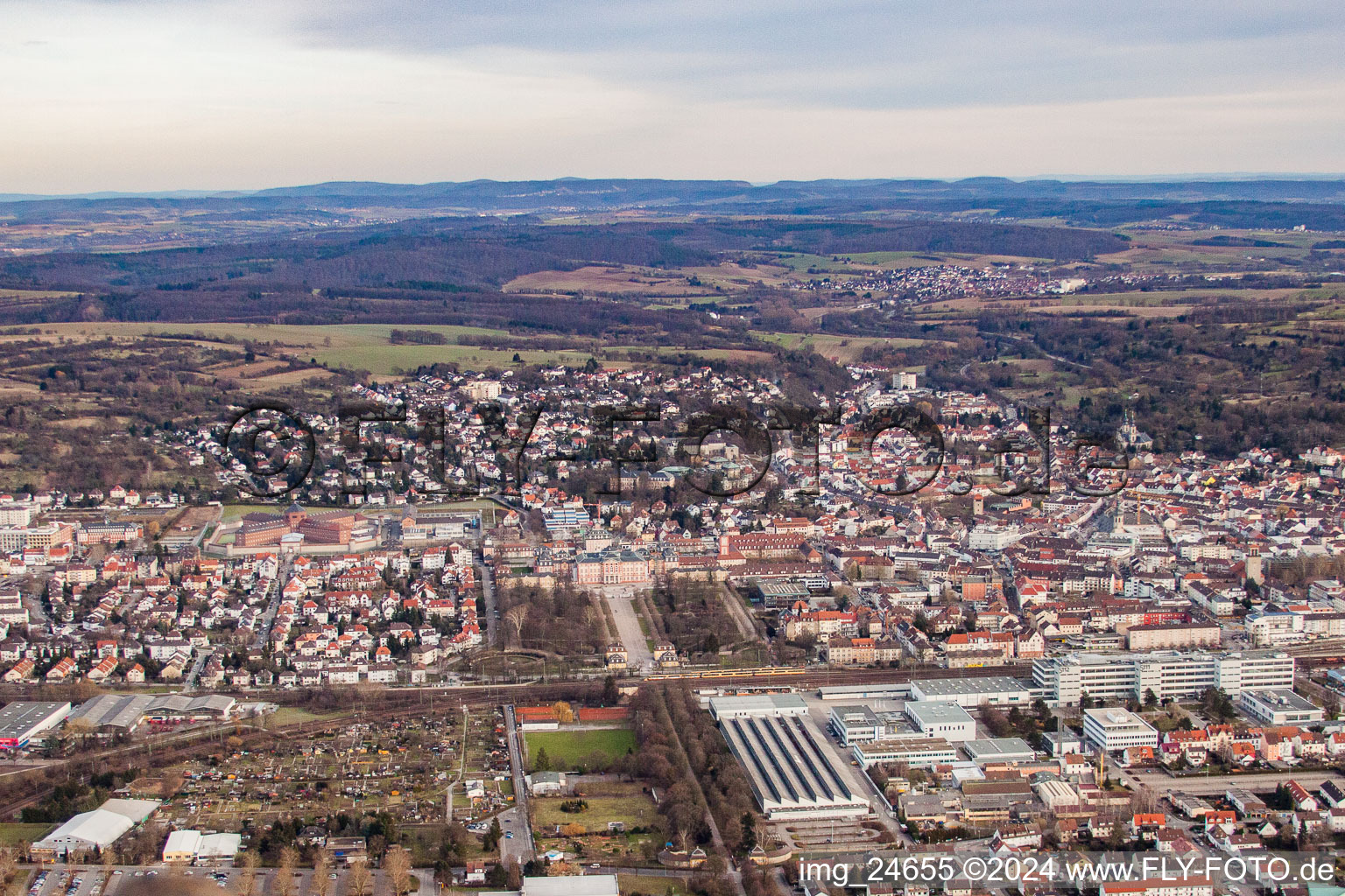 Palace garden from the west in Bruchsal in the state Baden-Wuerttemberg, Germany