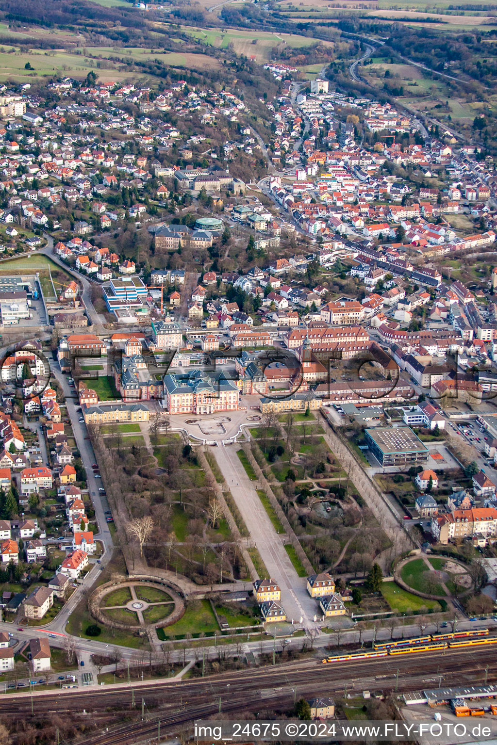 Aerial view of Castle garden in Bruchsal in the state Baden-Wuerttemberg, Germany