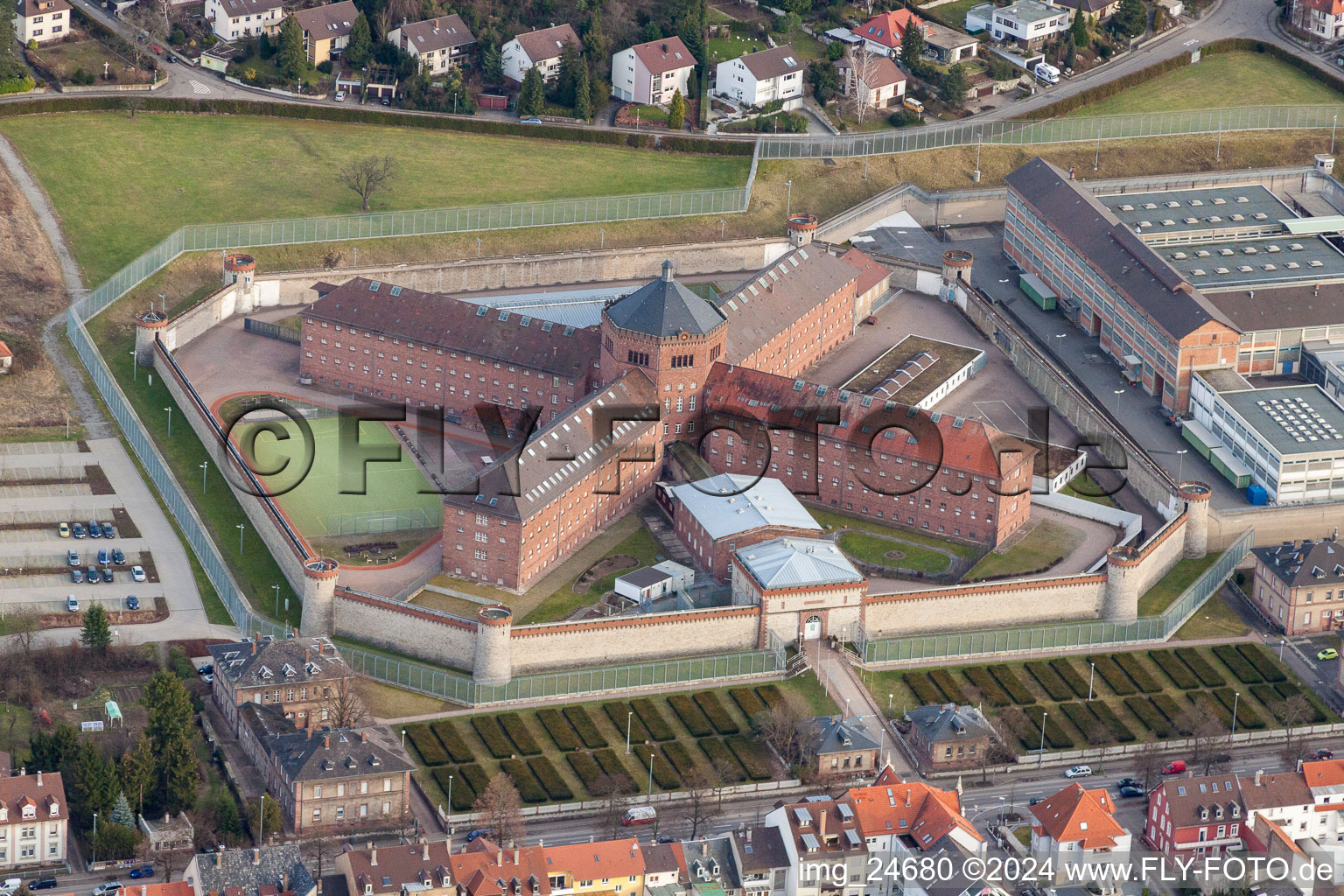 Prison grounds and high security fence Prison in Bruchsal in the state Baden-Wurttemberg