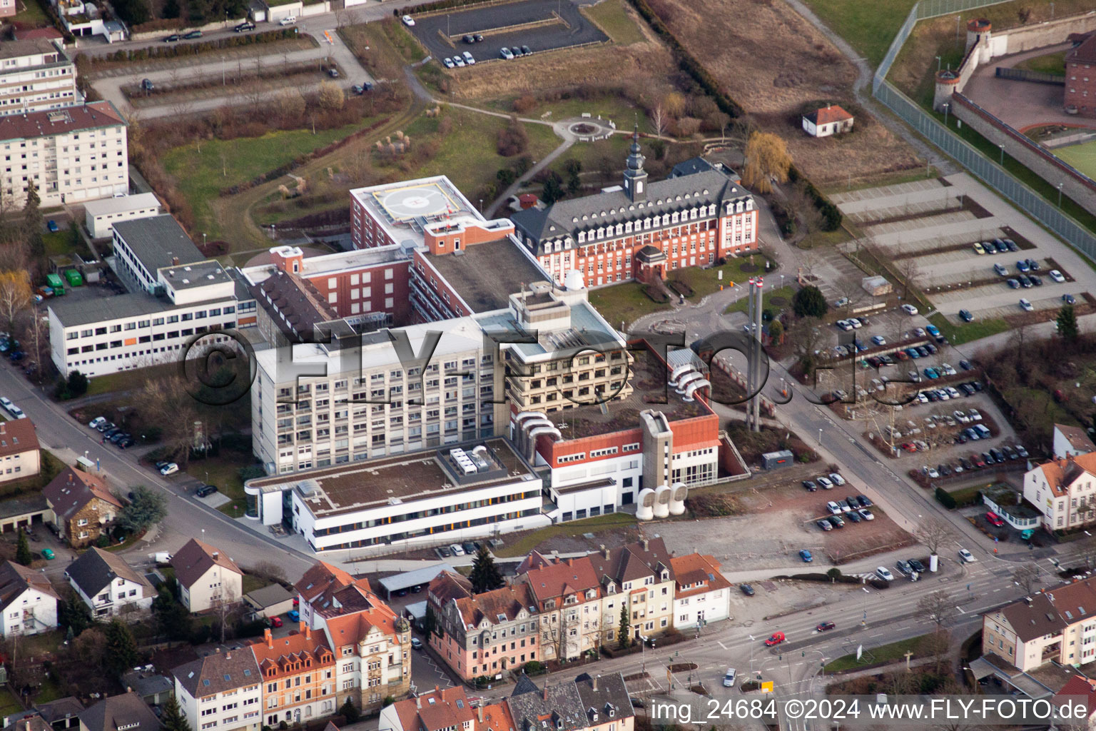 Aerial photograpy of Prince Stirum Clinic in Bruchsal in the state Baden-Wuerttemberg, Germany