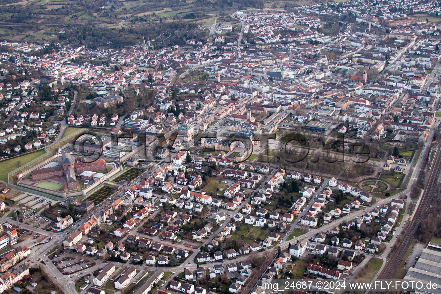 From northwest in Bruchsal in the state Baden-Wuerttemberg, Germany