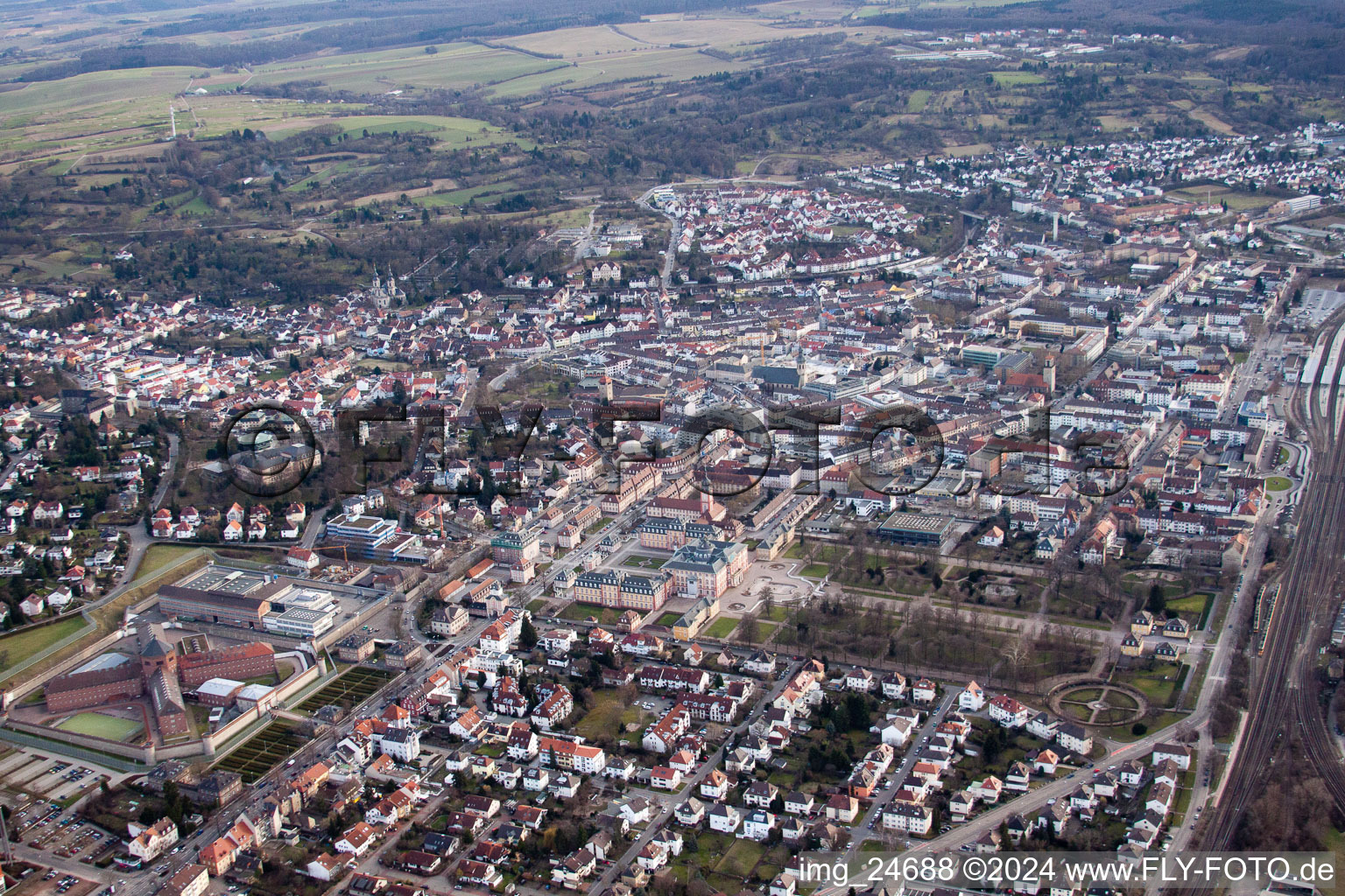 Aerial view of From the northwest in Bruchsal in the state Baden-Wuerttemberg, Germany