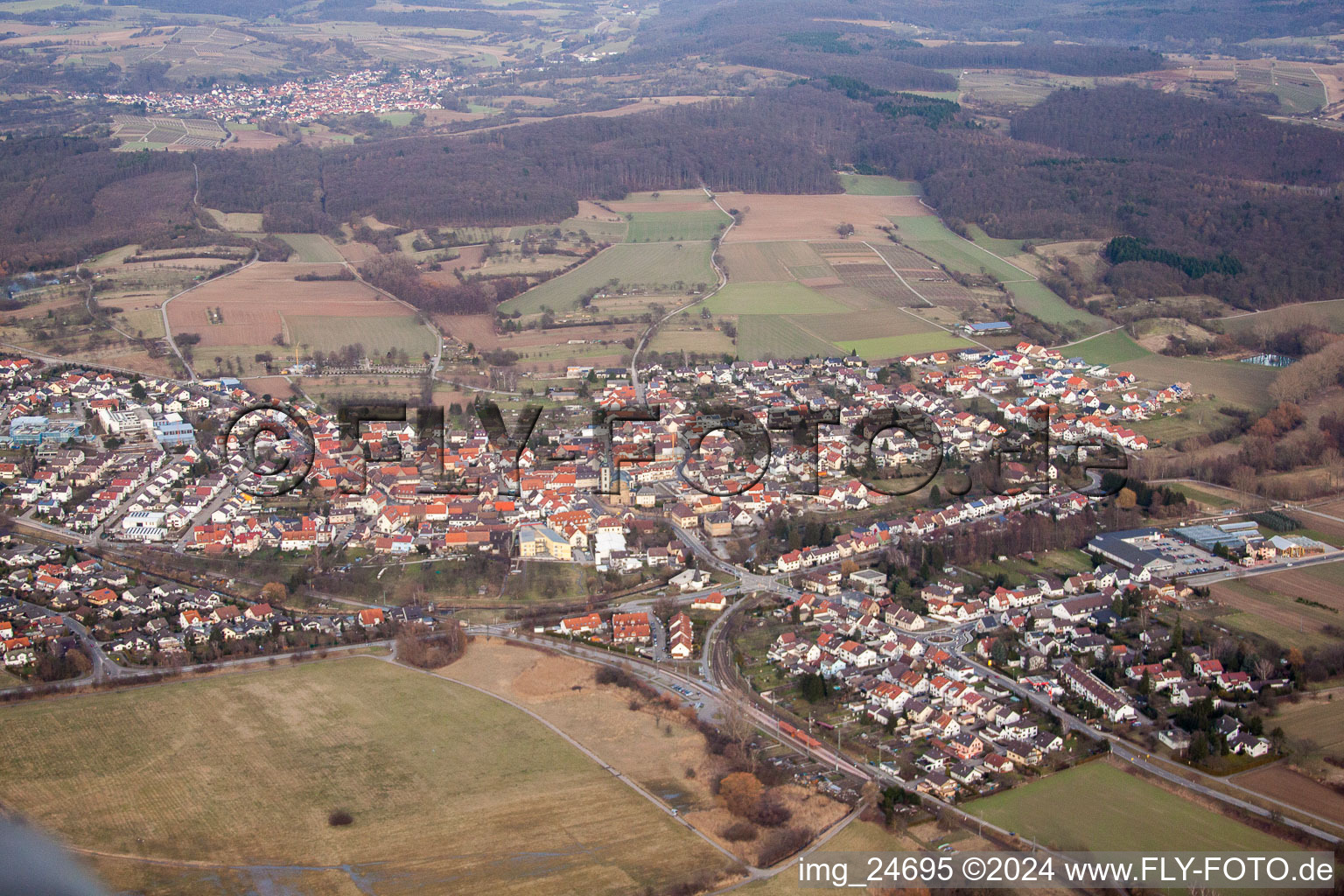 District Ubstadt in Ubstadt-Weiher in the state Baden-Wuerttemberg, Germany out of the air