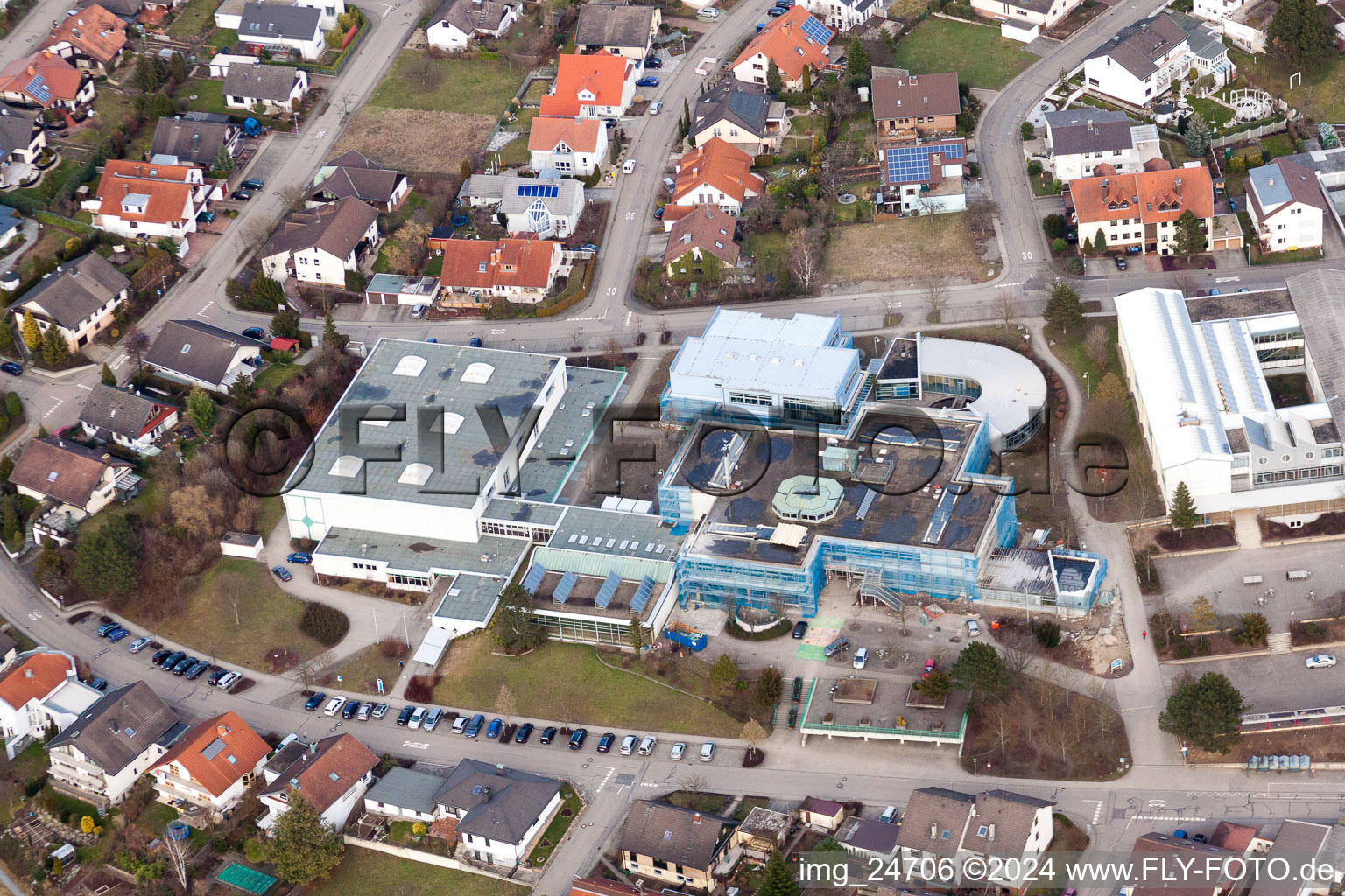 School grounds and buildings of the Alfred-Delp-school centre in Ubstadt-Weiher in the state Baden-Wurttemberg, Germany