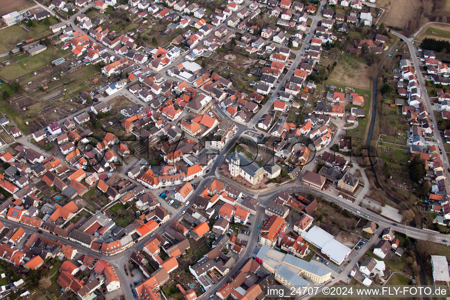 District Ubstadt in Ubstadt-Weiher in the state Baden-Wuerttemberg, Germany from the plane