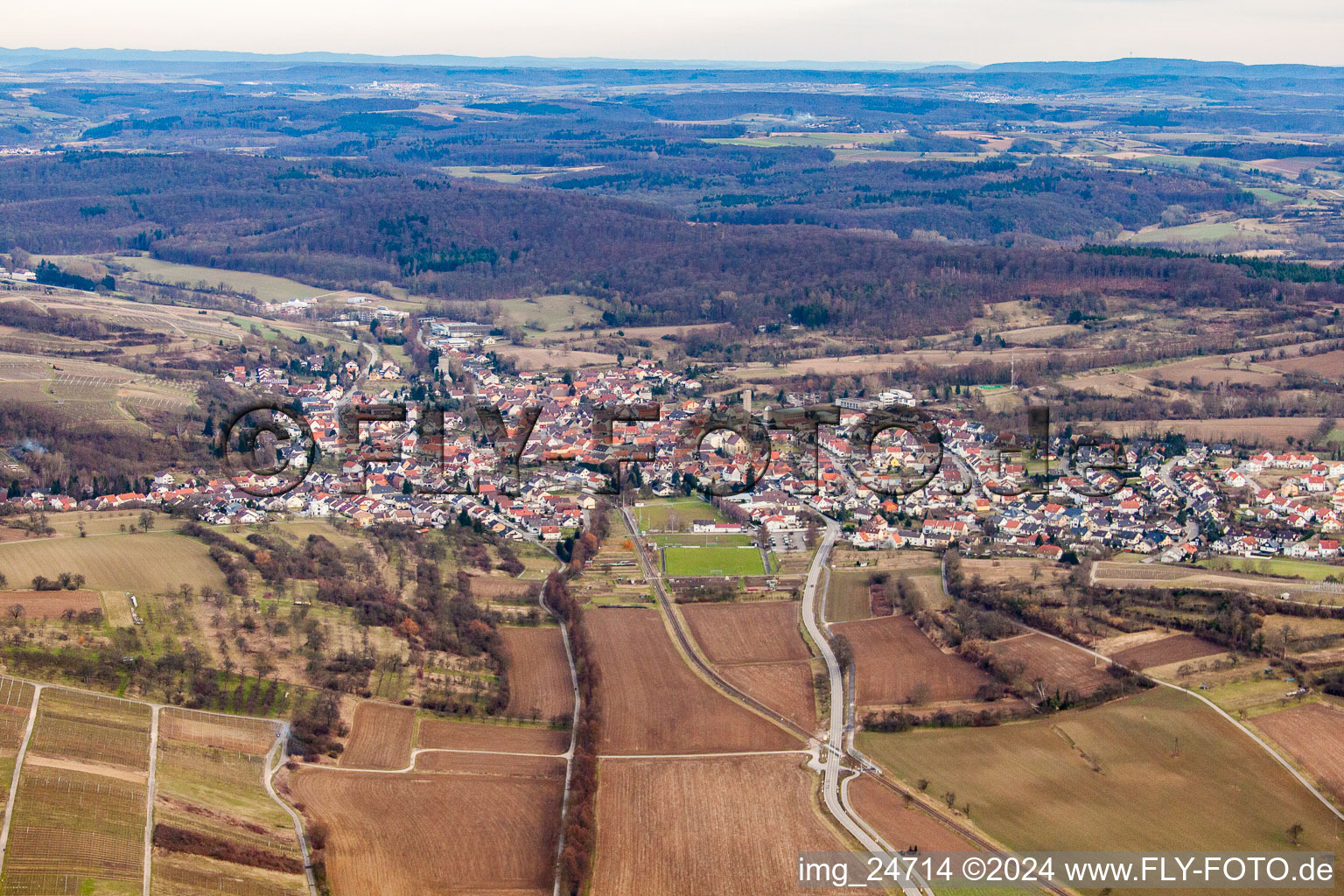 Aerial view of Langenbrücken in the district Stettfeld in Ubstadt-Weiher in the state Baden-Wuerttemberg, Germany