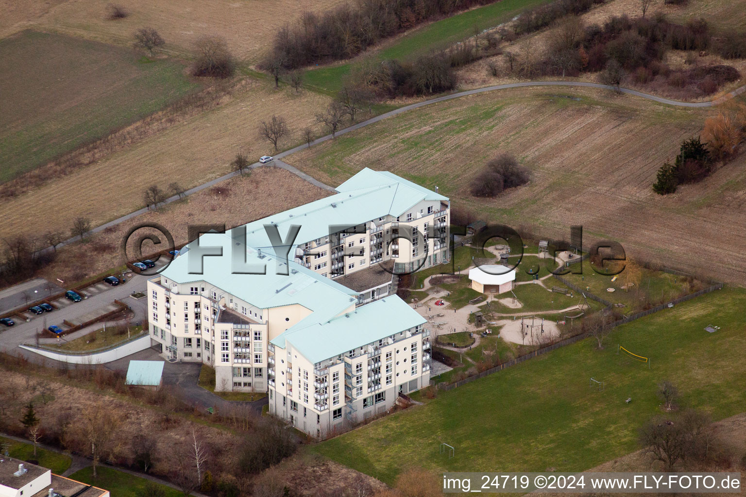 Aerial view of Specialist clinic MiKiNa health resort in the district Bad Langenbrücken in Bad Schönborn in the state Baden-Wuerttemberg, Germany