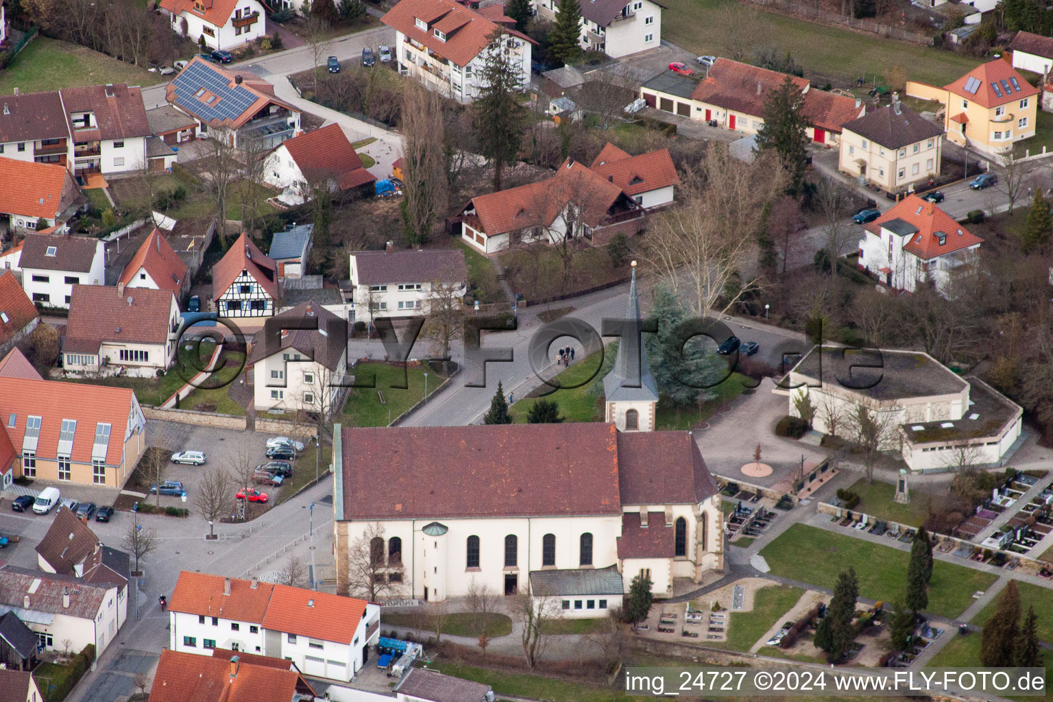 St. Lambertus and Cemetery in the district Bad Mingolsheim in Bad Schönborn in the state Baden-Wuerttemberg, Germany