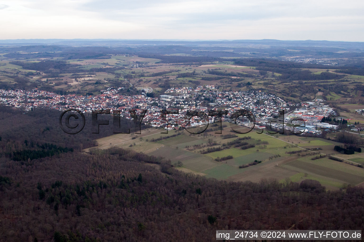 Aerial view of From the west in Östringen in the state Baden-Wuerttemberg, Germany