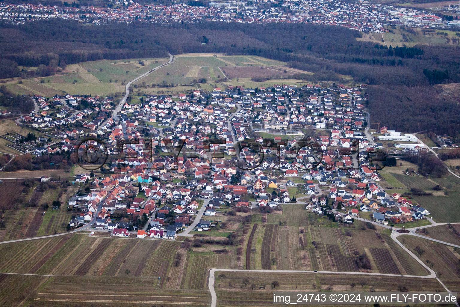 Aerial view of Mühlhausen, Retigheim in Retigheim in the state Baden-Wuerttemberg, Germany