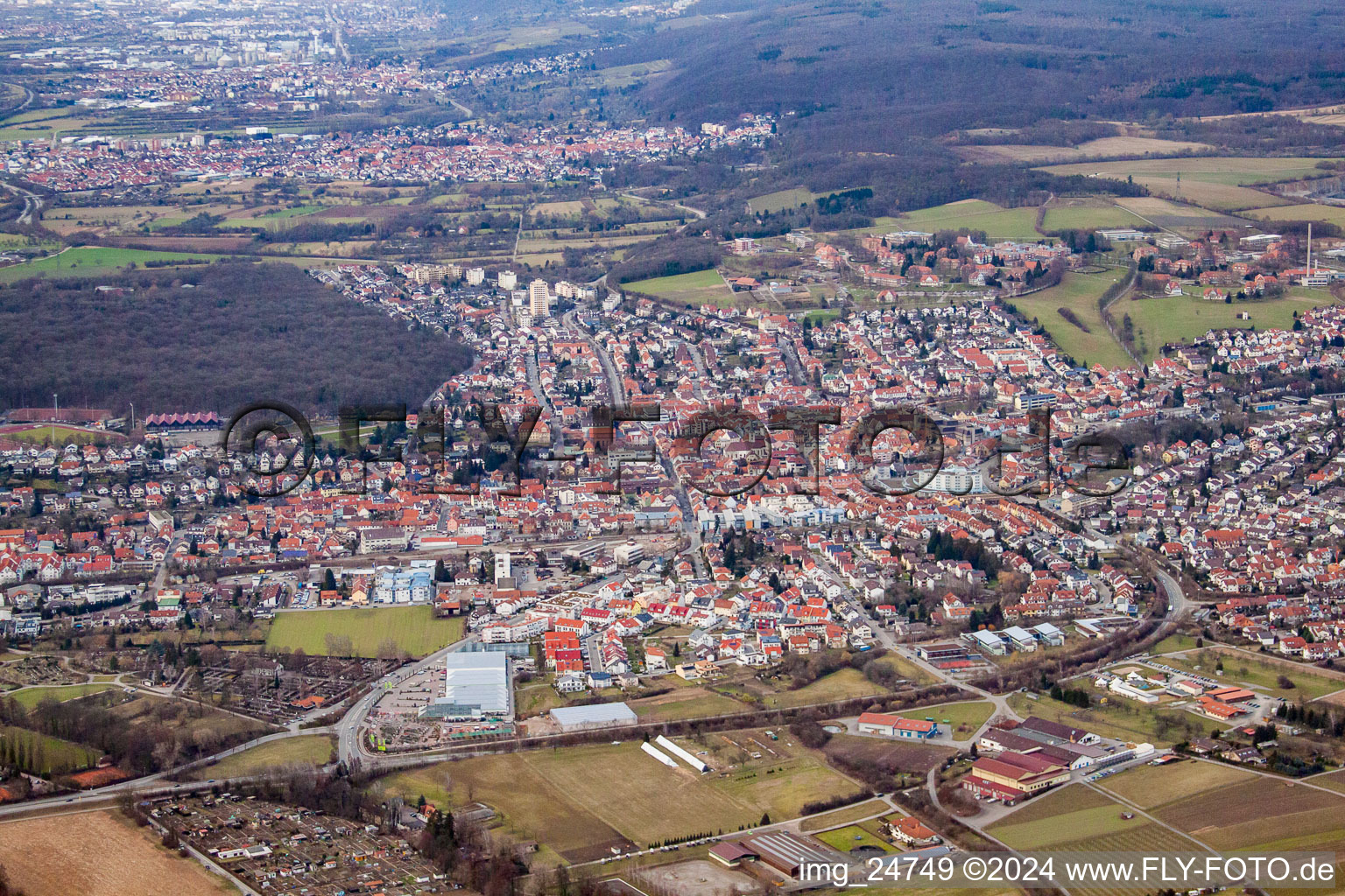 Aerial view of From the south in Wiesloch in the state Baden-Wuerttemberg, Germany