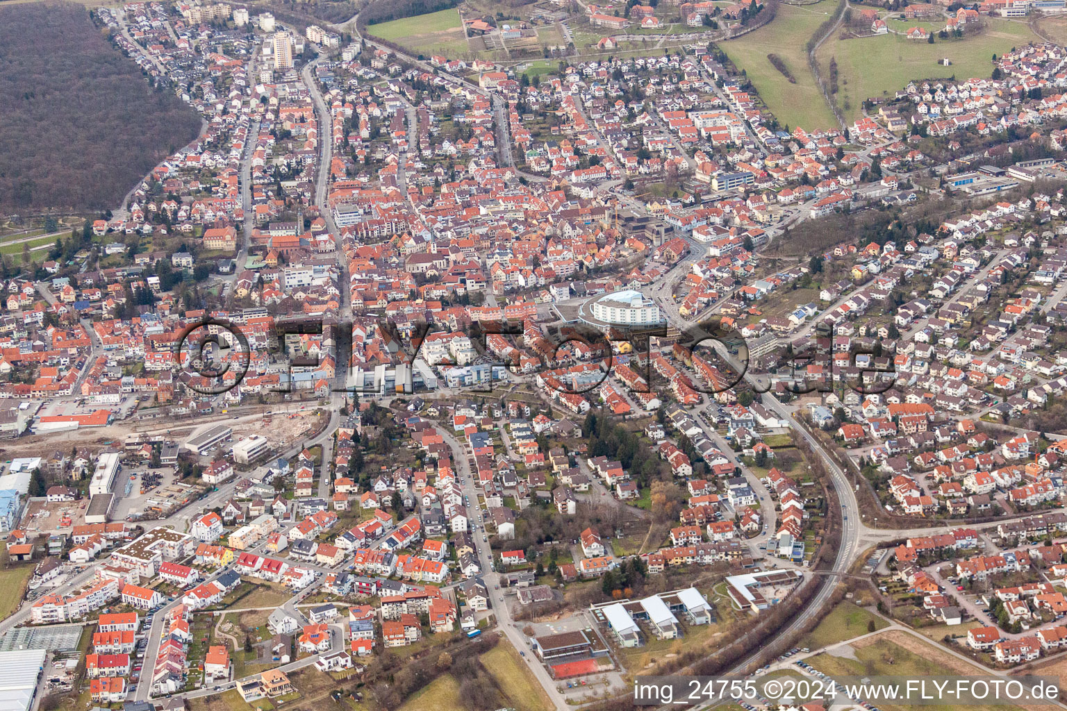 Town View of the streets and houses of the residential areas in Wiesloch in the state Baden-Wurttemberg, Germany