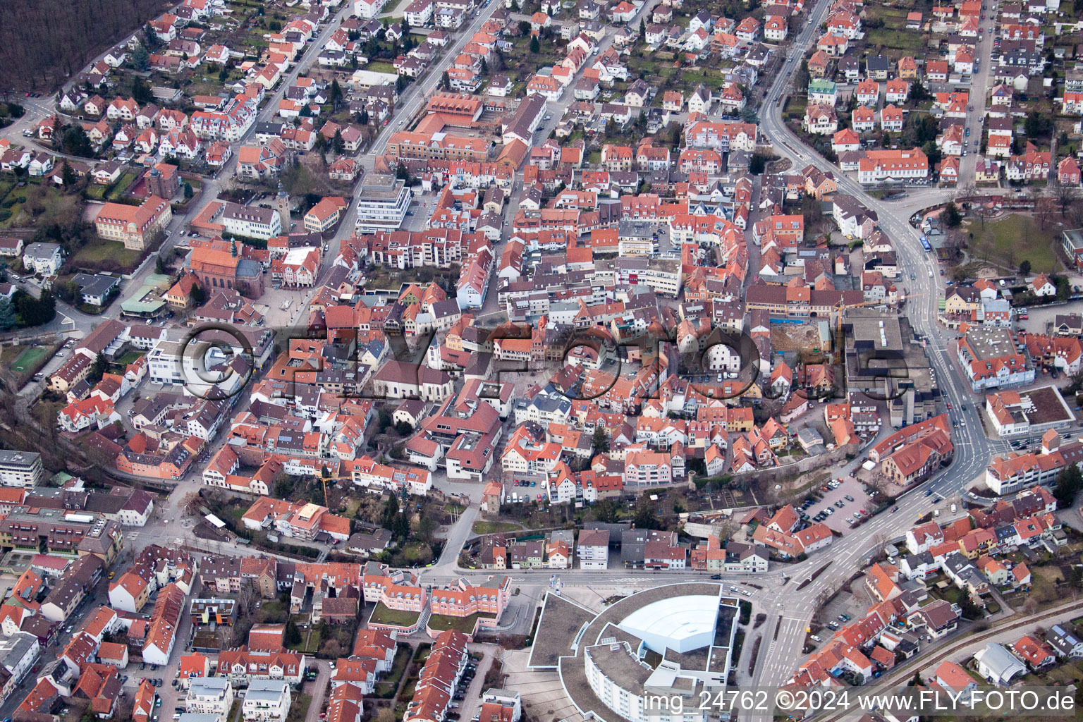 Aerial view of Ringstrasse, Palatin Congress Best Western Hotel in Wiesloch in the state Baden-Wuerttemberg, Germany