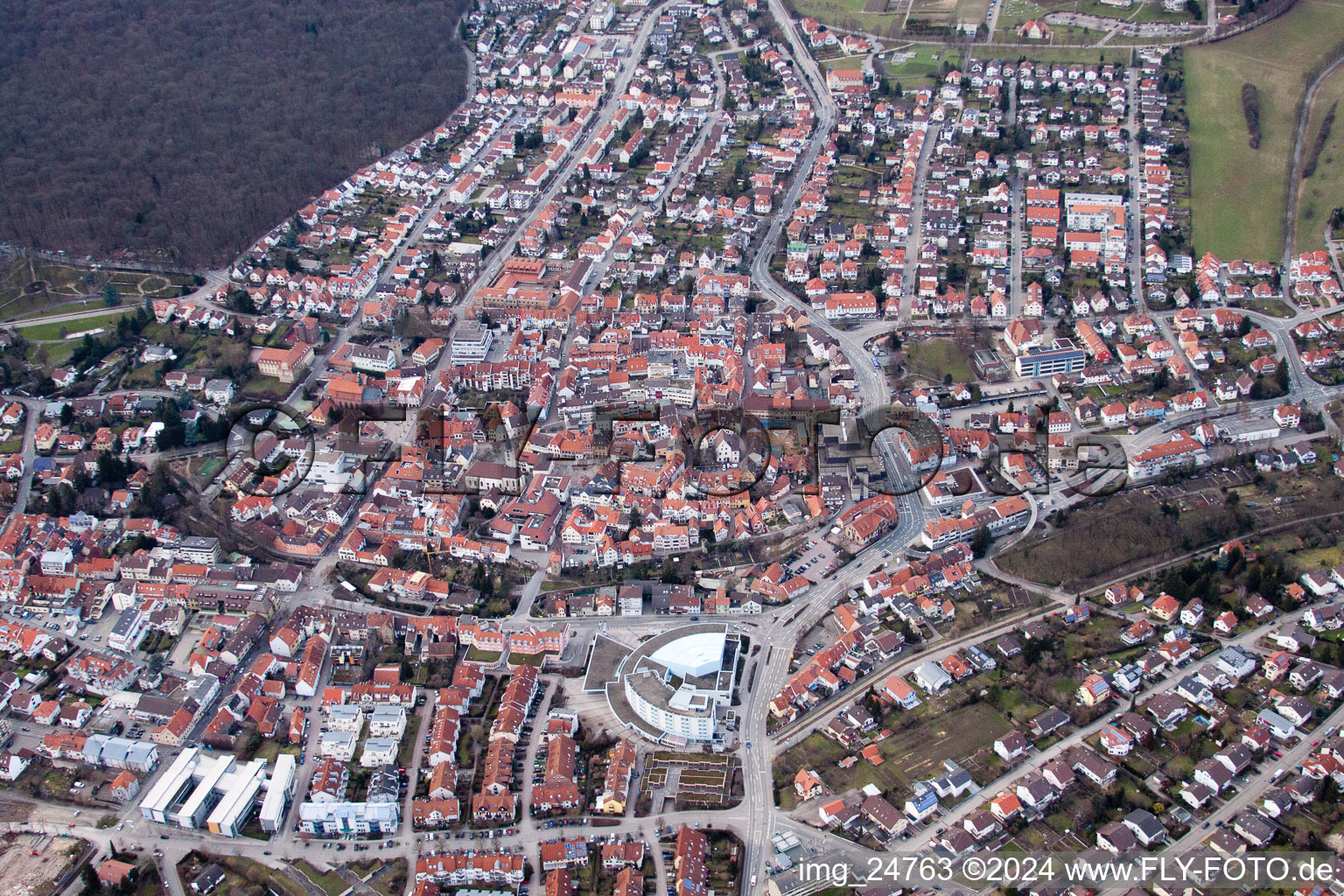 Aerial photograpy of Ringstrasse, Palatin Congress Best Western Hotel in Wiesloch in the state Baden-Wuerttemberg, Germany