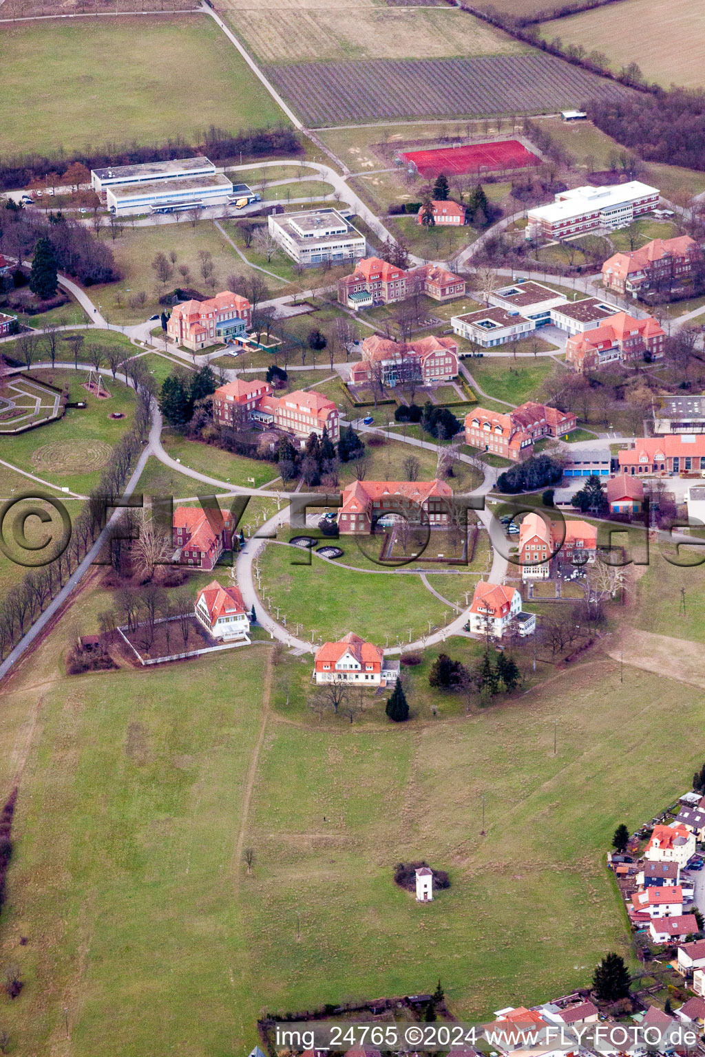 Aerial photograpy of Hospital grounds of the Clinic Psychiatric Centre North-Baden in Wiesloch in the state Baden-Wurttemberg, Germany