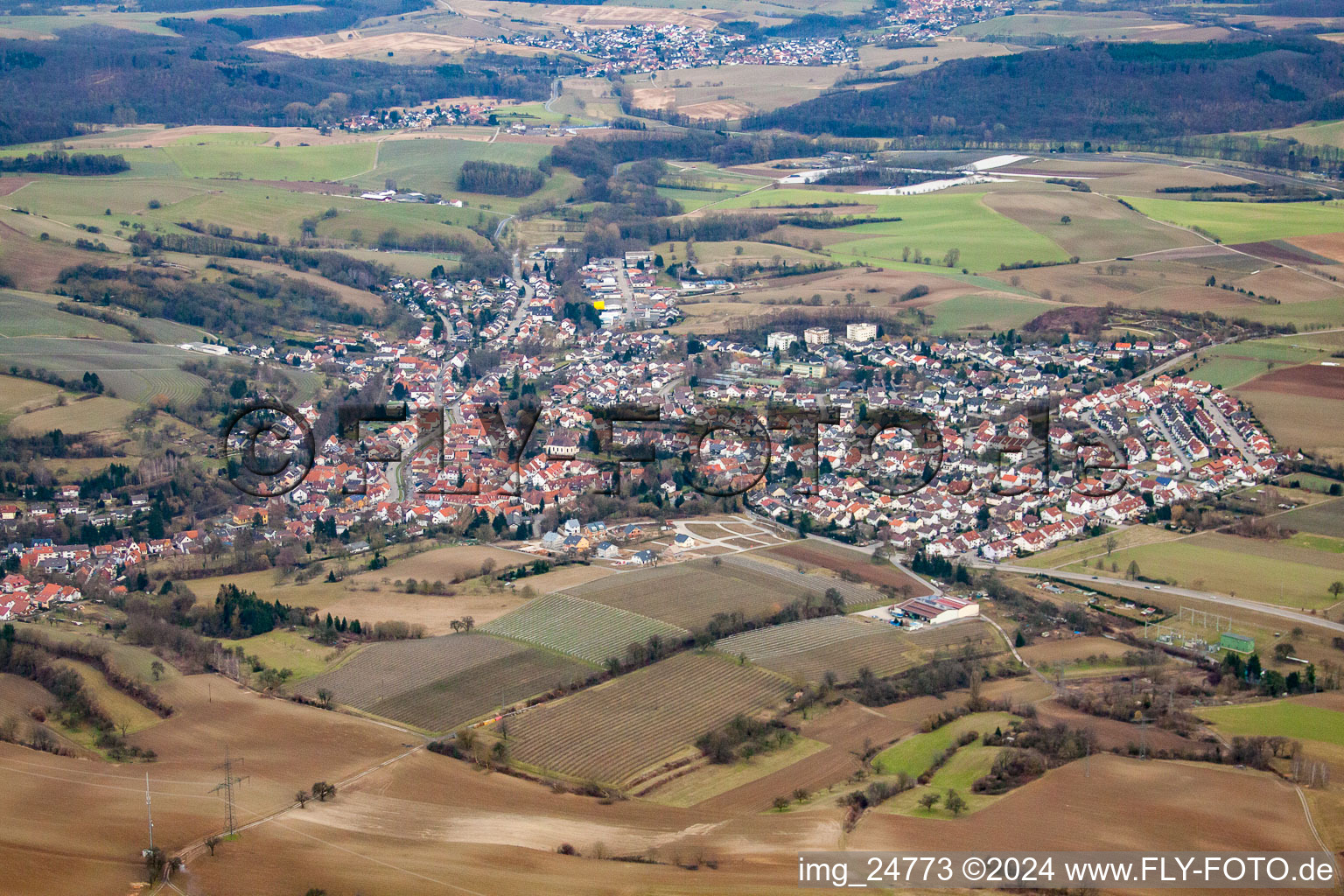 From the west in the district Baiertal in Wiesloch in the state Baden-Wuerttemberg, Germany