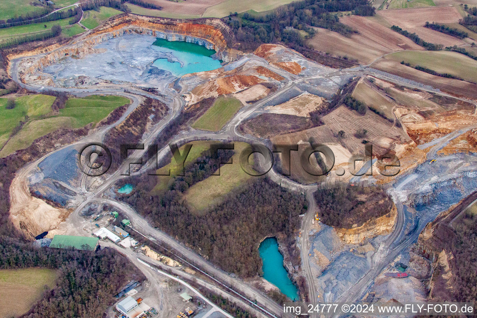 Aerial view of Limestone quarry in Nußloch in the state Baden-Wuerttemberg, Germany