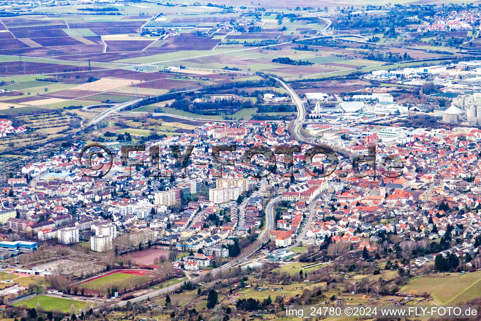 From the east in Nußloch in the state Baden-Wuerttemberg, Germany