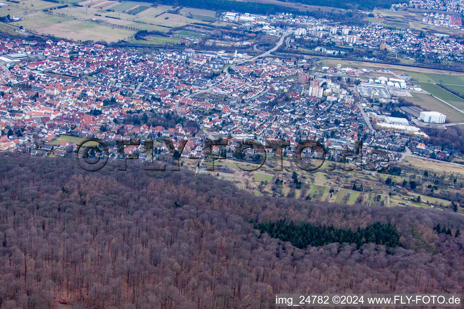 Aerial photograpy of From the east in Nußloch in the state Baden-Wuerttemberg, Germany