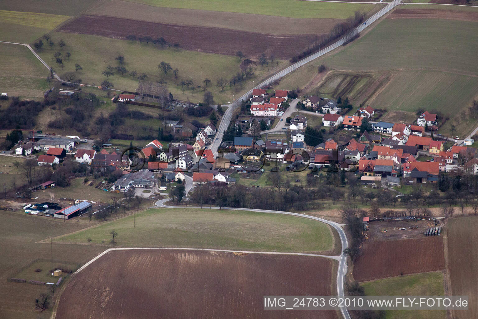 Nußloch in the state Baden-Wuerttemberg, Germany from above