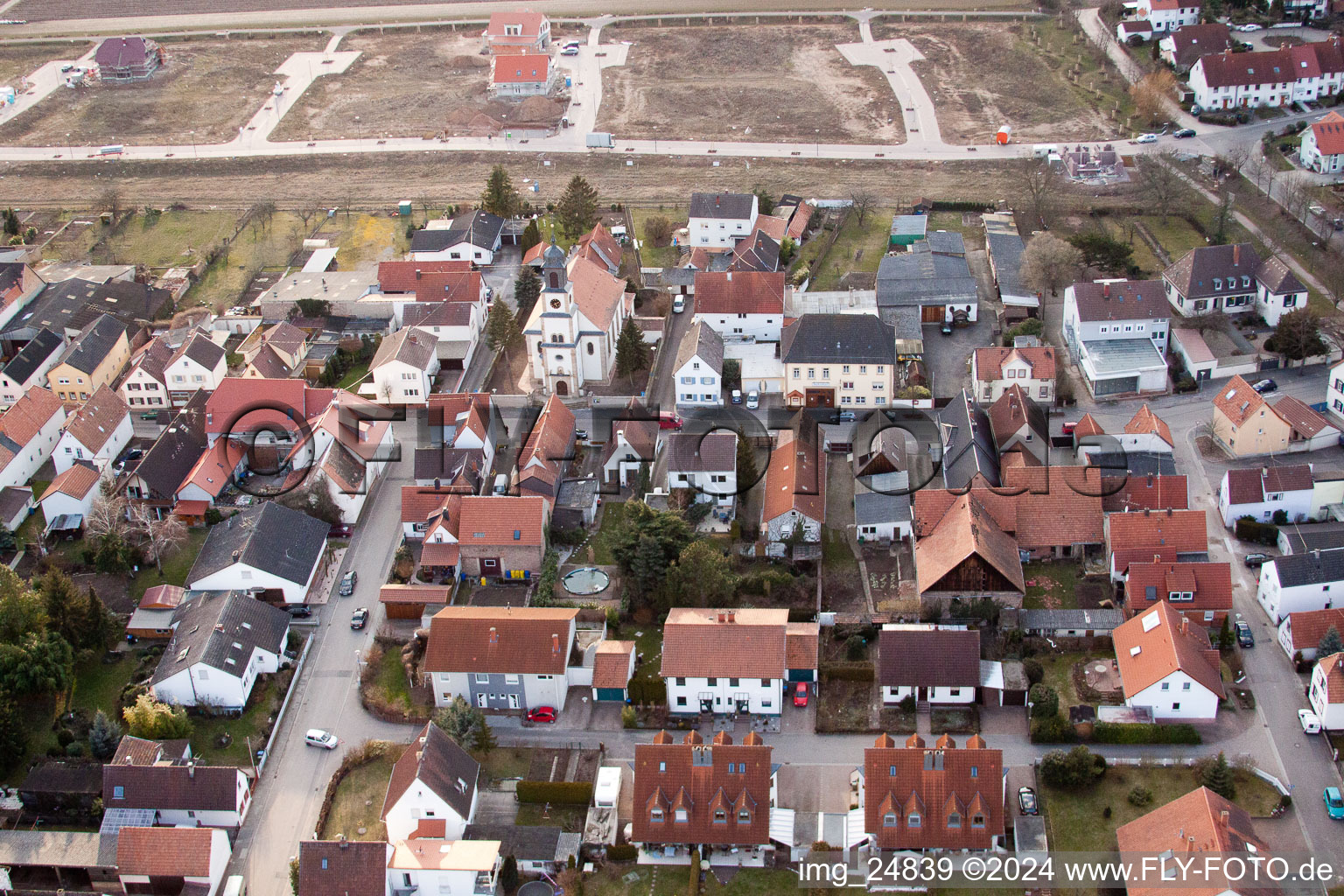 District Mörlheim in Landau in der Pfalz in the state Rhineland-Palatinate, Germany seen from above