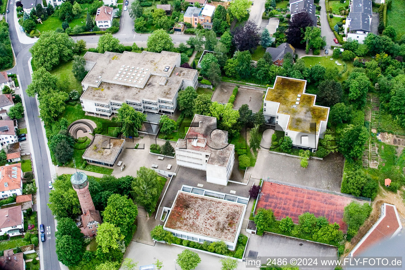 Aerial photograpy of SW, Reuchlin High School in Pforzheim in the state Baden-Wuerttemberg, Germany