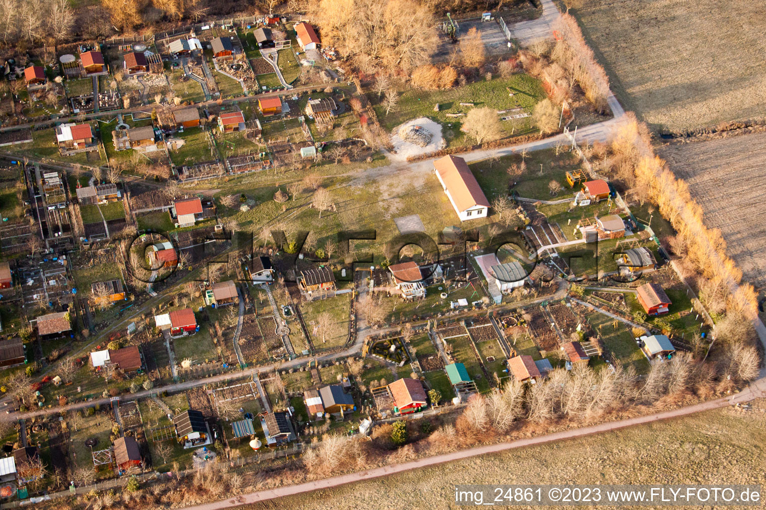 Aerial view of Allotment garden area in the district Dammheim in Landau in der Pfalz in the state Rhineland-Palatinate, Germany